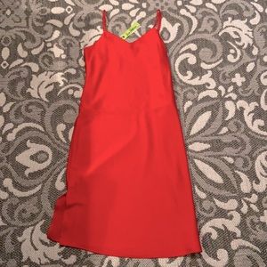 Red slip dress